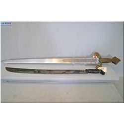 Lot of Two Items : large Machete w/26" blade w/wooden handle - Reproduction Toledo Broad Sword w/33"