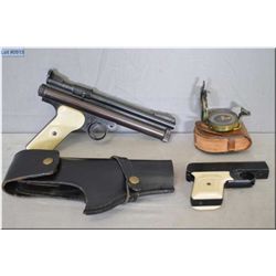 Bag Lot : Crosman Mod 150 Pellgun .22 Pellet cal Pistol w/black leather holster - Webley MK II .32/2