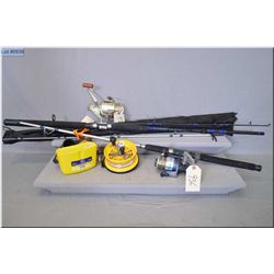 Lot of Three Items : Large Fishing Rod w/ Daiwa Laguna 5500 Reel - Fish Rod w/ Beach Comber Calypos 