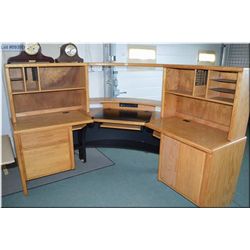 Oak Computer Desk  [ w/two pedestals and center section, includes pull out base for keyboard and lef