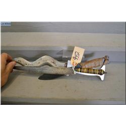 Lot of Three Items : Trench made knife w/stacked handle - Japan marked throwing knife w/wrapped leat