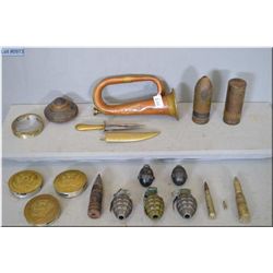 Lot of Two Boxes : very old brass & copper Calvary Bugle [ badly dented but still works , unmarked ]