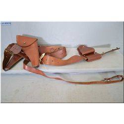 Bundle Lot : 2 Sam Browne leather belts, holsters, & hand cuff cases [ missing one shoulder strap ]