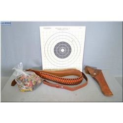 Box : Pkg Federal Targets ( sealed ) - leather cartidge belt - leather rifle sling w/quick off swive