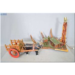 Lot of Two Items:  Carved wooden model of Ox & Cart - Leo Lanz Keno City, Yukon 1973 signed hand mad