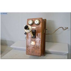 Northern Electric oak cased long box antique wall telephone [ needs restoration, ringer not working 