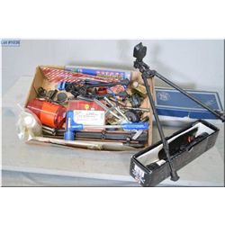 Tray Lot : Two Bipods, Parker Hale rest, Conn Bullet puller, Lee 6.5 x 55 die set -Lee 7 MM -08 die 