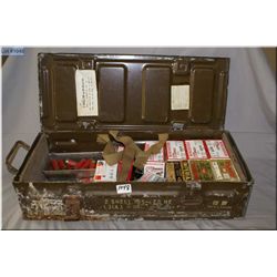Brown Metal Military Ammo Box ; Approx. 8 Boxes .12 Ga Shot Shells - 1 1/2 Box .20 Ga Shot Shells - 