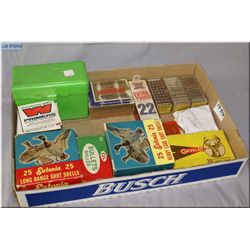 Tray Lot : 2 Boxes Eatonia 12 Ga Shot Shells - Box Gevelot .7 x 57 - .303 Brit ammo - primers - .22 