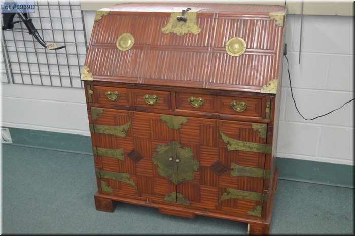 Asian Style Drop Front Desk Bamboo Style W Brass Engraved