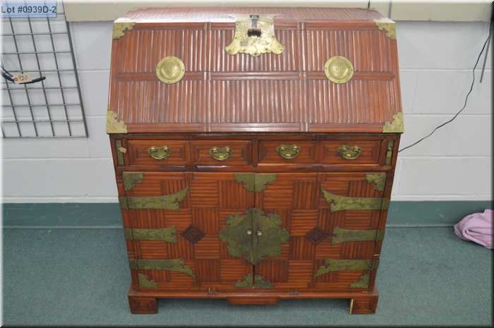 Asian Style Drop Front Desk Bamboo Style W Brass Engraved