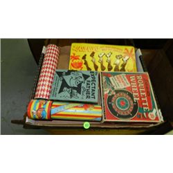 box of vintage toys etc