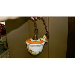 nice antique hanging hand painted bird scene light