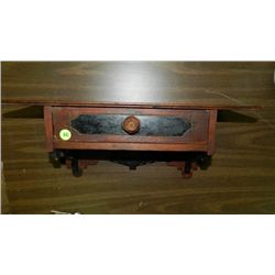 antique carved Victorian clock shelf with drawer