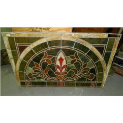 large antique stained glass window as found, minor