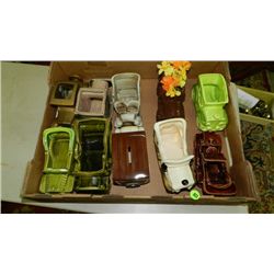 box of vintage pottery car planters