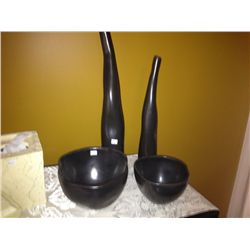 Pair of Stoneware Bud Vases and 2 Bowls