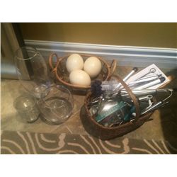 Job Lot of Kitchen, Ostrich Eggs & Glass Vases