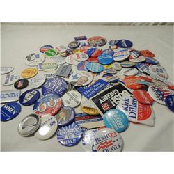 BOX LOT ASSORTED CAMPAIGN BUTTONS & MEMORABILIA