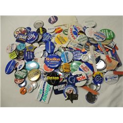 BOX LOT ASSORTED CAMPAIGN BUTTONS & MEMORABILIA