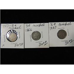 LOT 3 ANTIQUE 3 CENT NICKELS