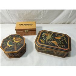 LOT 3 DECORATIVE WOODEN BOXES & CIGAR BOX