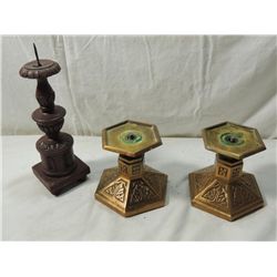 LOT 3 DECORATIVE CANDLE STICK HOLDERS