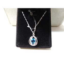 NEW STERLING SILVER NECKLACE WITH OVAL BLUE TOPAZ