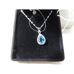 NEW STERLING SILVER NECKLACE WITH TEAR DROP TOPAZ