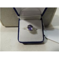 NEW STERLING SILVER RING OVAL AMETHYST SURROUNDED