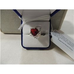 NEW STERLING SILVER RING HEART LAB RUBY