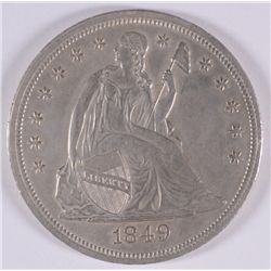 1849 SEATED DOLLAR MS-63 PL SURFACES, OLD CLEANING, RARE!
