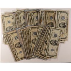 LOT OF (61) $5.00 SILVER CERTIFICATES DATED 1934 & 1953