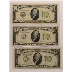 LOT OF (3) 1934 $10.00 FEDERAL RESERVE NOTES