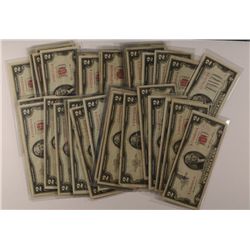 LOT OF (50) RED SEAL $2.00 BILLS - VARIOUS DATES & GRADES