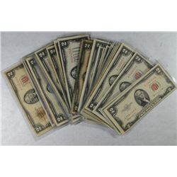 LOT OF (30) RED SEAL $2.00 BILLS - VARIOUS DATES & GRADES