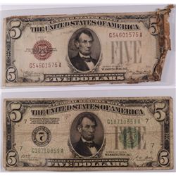 LOT OF (2) 1928 $5.00 NOTES