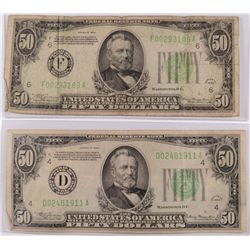 LOT OF (2) $50.00 1934 FEDERAL RESERVE  NOTES CLEVELAND & ATLANTA