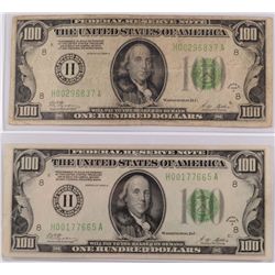 LOT OF (2) 1928 $100.00 FEDERAL RESERVE NOTES ST LOUIS REDEEMABLE IN GOLD