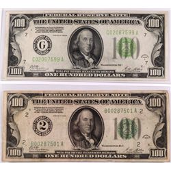 LOT OF (2) 1928 $100.00 FEDERAL RESERVE NOTES CHICAGO & NEW YORK