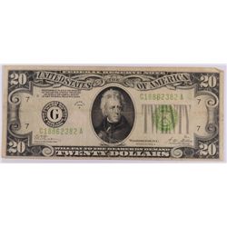 1928 $20.00 FEDERAL RESERVE NOTE CHICAGO REDEEMABLE IN GOLD