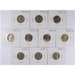 (10) 1939-S JEFFERSON NICKELS