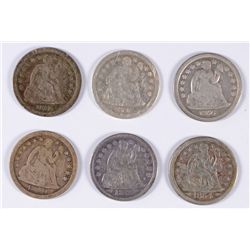 (6) SEATED DIMES (41-O, 50, 54-O, 55, 56, 56-O)