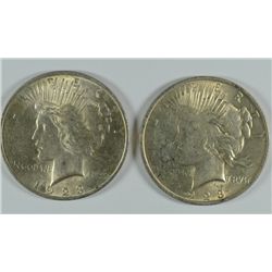 ( 2 ) 1923 PEACE SILVER DOLLAR, BOTH AU/BU