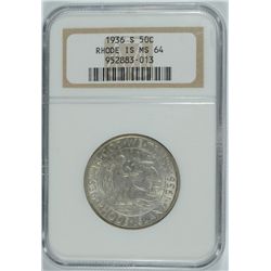 1936-S RHODE ISLAND COMMEN HALF DOLLAR NGC MS-64