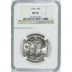 1945 WALKING LIBERTY HALF DOLLAR NGC MS-65