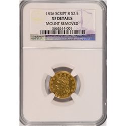 1836 (SCRIPT 8) $2.5 GOLD CLASSIC HEAD NGC XF DETAILS
