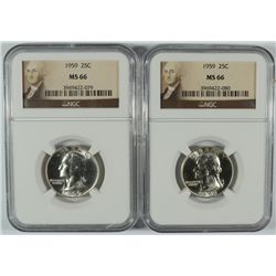 LOT OF ( 2 ) 1959 WASHINGTON QUARTERS, NGC MS-66
