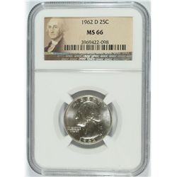 1962-D WASHINGTON QUARTER, NGC MS-66 RARE!!