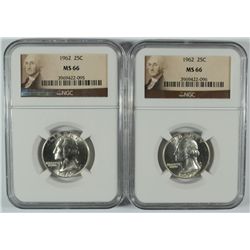 LOT OF ( 2 ) 1962 WASHINGTON QUARTERS,  NGC MS-66